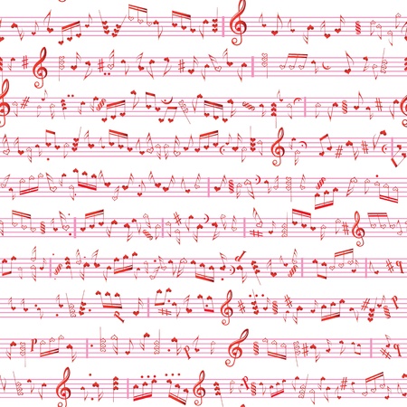 Music heart note sound love texture . Seamless valentine vector background. Fabric design element. Isolated on white.の写真素材