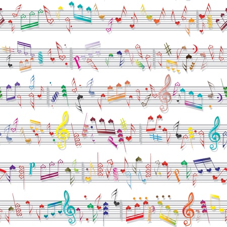 Music heart note sound love texture with shadow   Seamless valentine vector background  Fabric design element  Isolated on white のイラスト素材