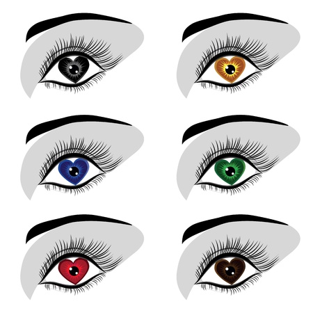 Woman eye logotype symbol set  Love heart icon  Valentine day background  sketch illustration  Cute element for design のイラスト素材