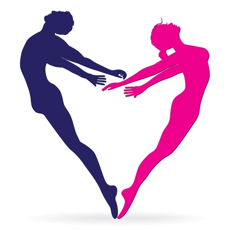 Man and woman body silhouette in heart  Love valentine background  Vector illustration のイラスト素材