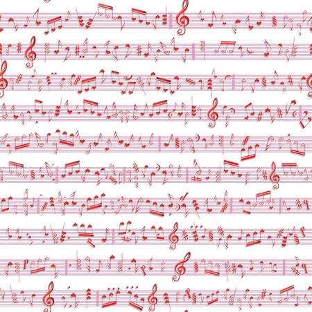 Music heart note sound love texture with shadow   Seamless valentine vector background  Fabric design element  Isolated on white のイラスト素材