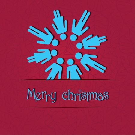 People christmas snowflake as symbol of winter with men and women on seamless floral pattern. element for design.のイラスト素材