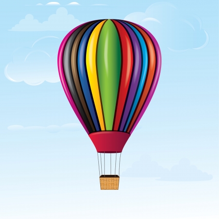 Hot air balloon in sky with bamboo basket texture  Detailed vector icon illustration のイラスト素材