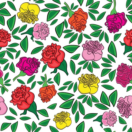 Seamless flower background with colorful rose and leaves, element for design, vector illustration のイラスト素材