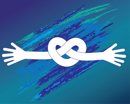 Knot of hands of the child in father encouragement help  Shaped as heart  Support  love moral design  illustration のイラスト素材