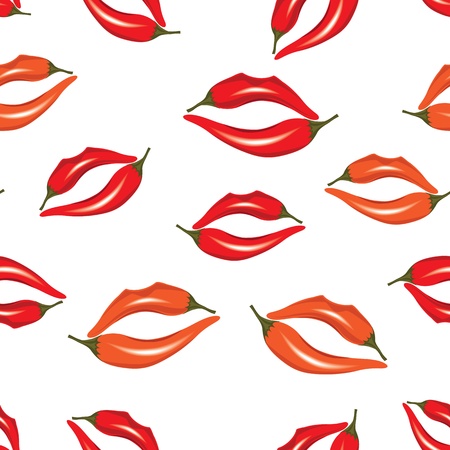 Woman lips as pepper, hot kiss seamless pattern, illustration isolated on white.のイラスト素材