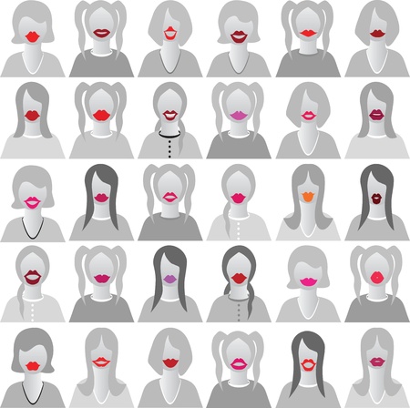 Lip smile set icons isolated set movember, costume party on woman face  Body template for fun social communication vector のイラスト素材