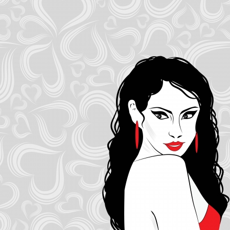 Beauty girl sketch, woman face portrait over seamless heart love background  Hair wave valentine day illustration のイラスト素材