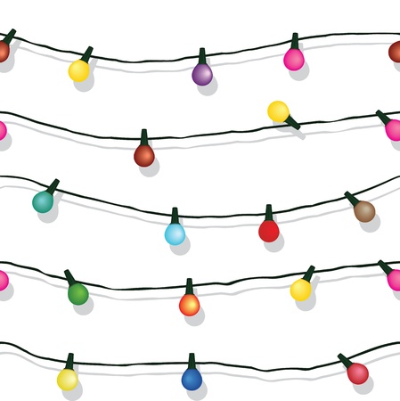 Seamless string of Christmas lights on garland background  isolated on whiteのイラスト素材