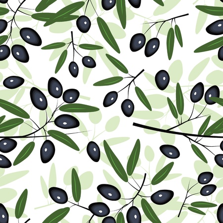 olive seamless pattern black fruits with leaves illustrationのイラスト素材