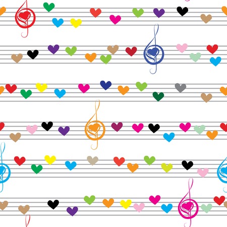 Music heart note sound love texture   Seamless valentine vector background  Fabric design element  Isolated on white のイラスト素材