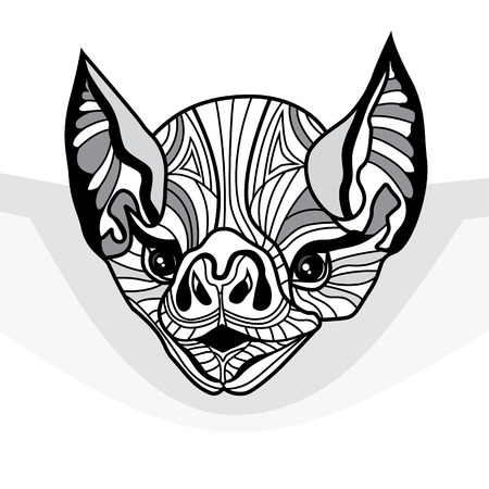 Bat head vector animal illustration for t-shirt. Sketch tattoo design. Vector Design element. Halloween illustration.のイラスト素材