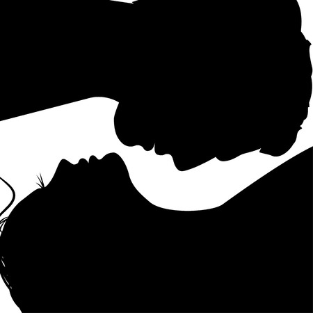 Man and woman face silhouette with heart. Vector illustration.のイラスト素材