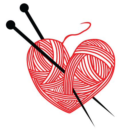 heart wool knitting needle isolates hobby handcraft logoのイラスト素材