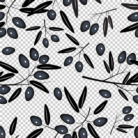 olive seamless pattern black fruits with leaves vector illustrationのイラスト素材