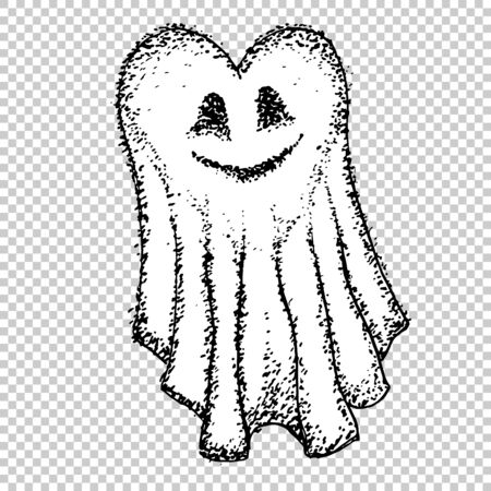 Cute card of Ghosts in Love. Halloween Ghost character valentine heart style. Symbol of Halloween isolated greeting card, postcard, sticker, invitation. Printable Vector Illustrationのイラスト素材