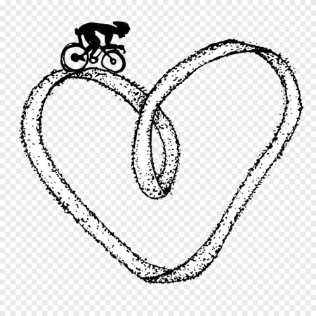 Sportsman ride by cycle on heart infinity symbol. Vector illustration.のイラスト素材