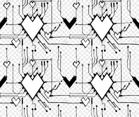 Hearts love sketch seamless electronic circuit board vector, heart in technology.のイラスト素材