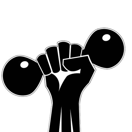 Gym weightlifting and fitness sport club logo, retro stylized vector emblem or badge. With barbell and strong hand fist.のイラスト素材