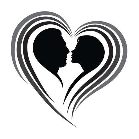 people kiss silhouette of love couple in love, family hearts isolate on valentine day backgroundのイラスト素材
