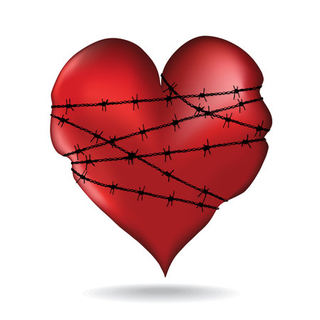 Red glossy sacred heart surrounded by barbed wire vectorのイラスト素材