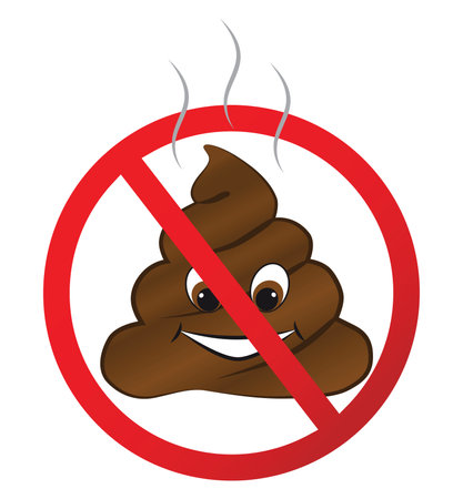 No Shit sign icon. Clean up after pets symbol. Put it in the bag. Red prohibition sign. Stop symbol. Vector illustrationのイラスト素材