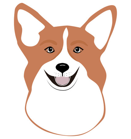 Corgi dog vector cartoon illustration. Cute friendly welsh corgi puppy smiling tongue out isolated on white. Pets, animals, canine theme design element in contemporary simple flat style tattooのイラスト素材