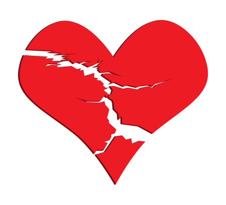 The isolated vector red love heart broken in two emoji icon, breaking heart, brokenhearted tatooのイラスト素材