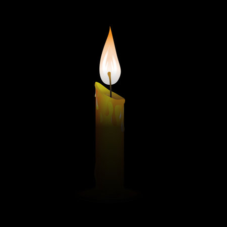 Fire vector illustration of yellow candle on warm black backgroundのイラスト素材