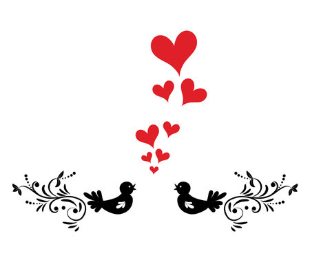 Love Bird Logo, Two Bird In Heart Shape Logo Vector, Romantic And Wedding Symbol, Peace And Freedom Icon tattooのイラスト素材