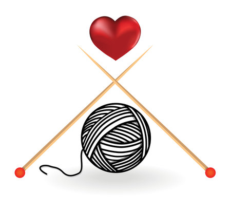 Knit / crochet emblem design. Line wool handmade shop logo. Yarn hand made logo for handmade masters. Simple black and white sign for watermarks on product photographs.のイラスト素材