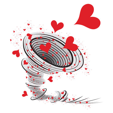 Vector illustration with hearts tornado. Love emotions. Inscription I am crazy about you. Love message. Happy Valentine's Day. Romantic background.のイラスト素材