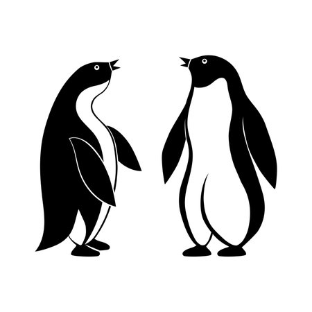 Penguin icon Two silhouette of birds vector logo Flock Of Emperor Penguins on white background. Tallest And Heaviest Penguin Species tattooのイラスト素材