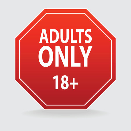 Adults content only age restriction 18 plus years old icon signs set flat style design vector illustration. Sensitive content age plus and adults only concept symbols vector signのイラスト素材