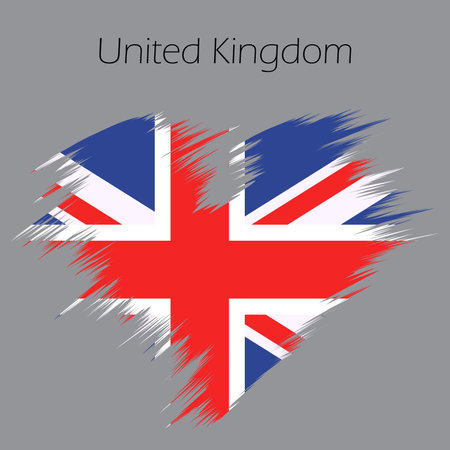 grunge uk flag United Kingdom Heart Shape Flag Grunge Distress Vintage Style Great Britain Love heart month or happy travel hollyday or for romantic, wedding vacantion banner. Fun vector icon signのイラスト素材