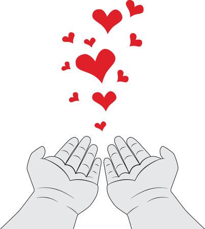 cartoon hand give red heart to another isolated social media concept. Vector illustrationのイラスト素材