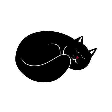 Sleeping black cat vector logo animal relax illustration for World Sleep Day on March 13. Cute pet and comfort isolated animal symbol.のイラスト素材