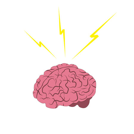 Brainstorming banner. The brain strains, lightning and rays. Finding a creative idea, solving a problem vectorのイラスト素材