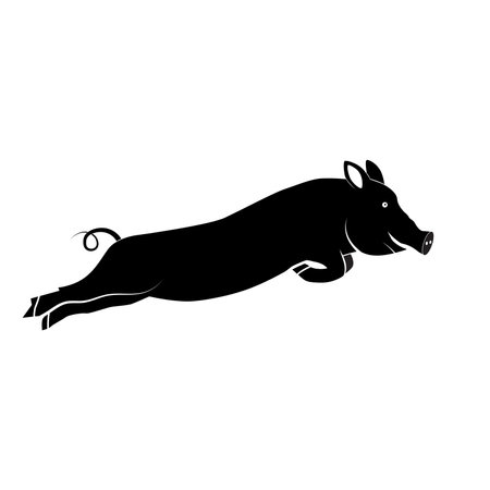 Pig Silhouette, Side View jump tattoo happy animal vectorのイラスト素材