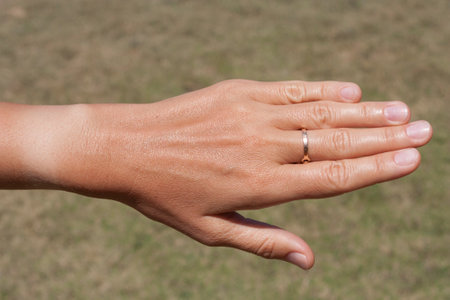 Women's hands with a natural manicure photoの写真素材