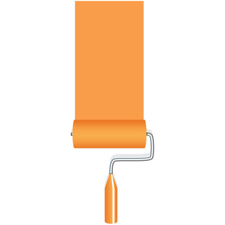 paint roller white on orange wall background and copy space text advertising banner orange banner frame, area ad and paint brush roller, roller brush icon vectorのイラスト素材