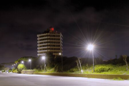 Empty parking lot at nightの写真素材