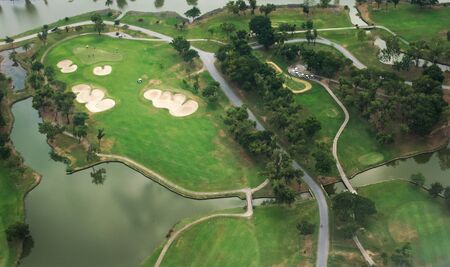 Golf course and lake. Aerial view.の写真素材