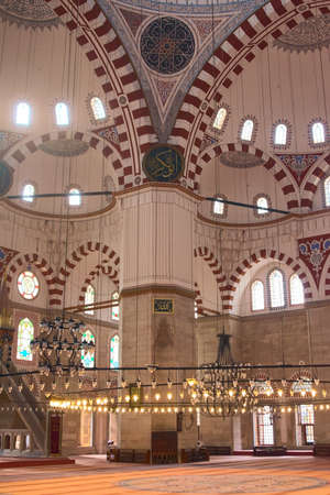 Sehzade Mosque, an Ottoman imperial mosque in Istanbul, Turkey. Interior view. Architectural detail.のeditorial素材