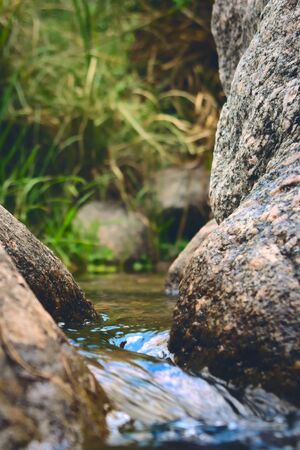 Rocky mountain creek near Potrero de los Funes, San Luis, Argentina. Close up detail.の写真素材