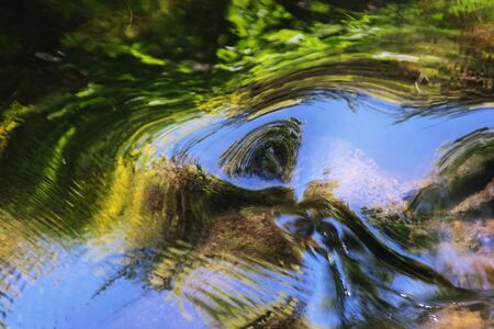 Abstract reflections of the forest on a clear, natural water stream.の写真素材