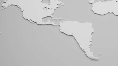 3D map of South America in white on light gray. Global geopolitics concept. Digital 3D render.の写真素材