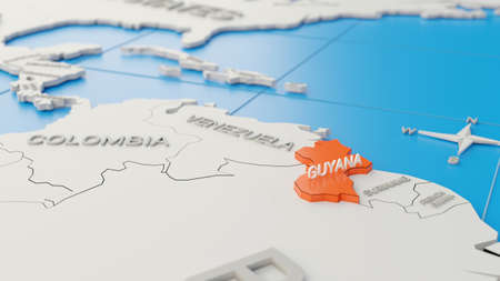 Simplified 3D map of South America, with Guyana highlighted. Digital 3D render.の写真素材