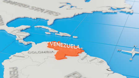 Simplified 3D map of South America, with Venezuela highlighted. Digital 3D render.の写真素材