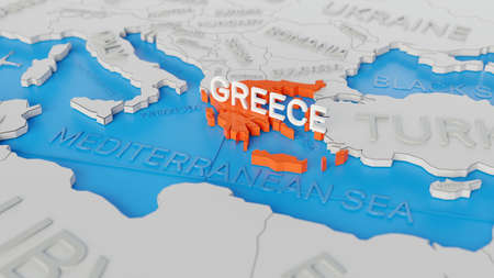 Greece highlighted on a white simplified 3D world map. Digital 3D render.の写真素材